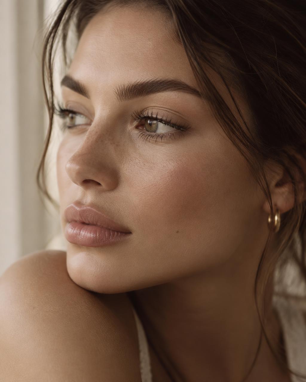 Close-up of a freshly shaped eyebrow and natural lash line